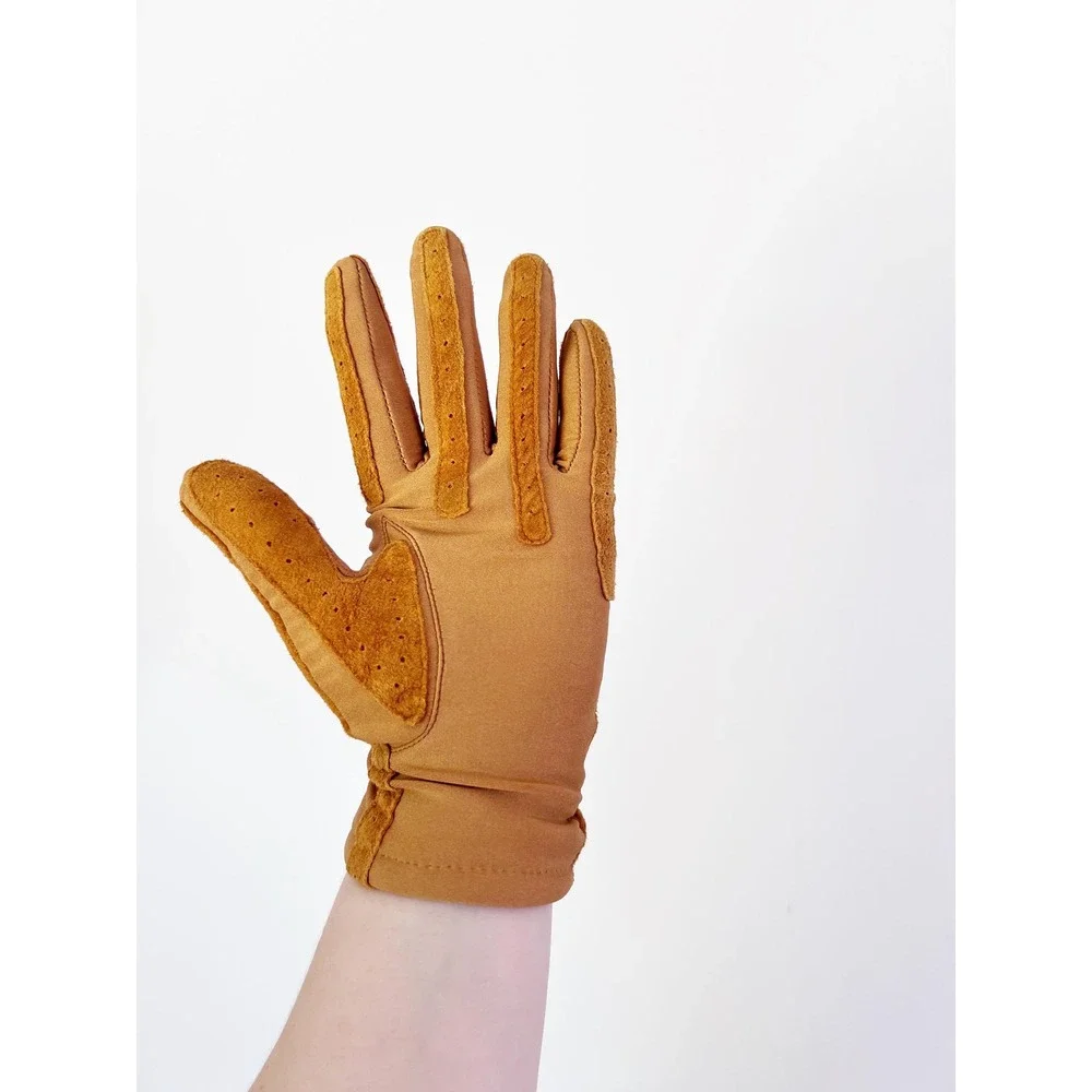 Isotoner‎ Gloves Mustard Yellow Vintage 70s Leather Suede Driving Gloves Size L